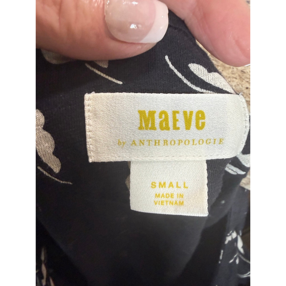 Women's Maeve by Anthropologie Navy Beige Leaf Print Blouse S - Picture 4 of 9